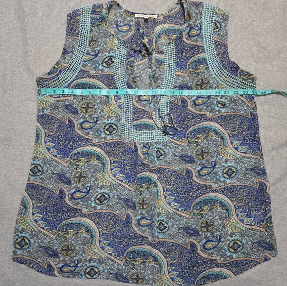 DANIEL RAINN Blue Boho Style Short Cap Sleeve Sheer Blouse Crochet Lace Size 1X - Picture 6 of 10